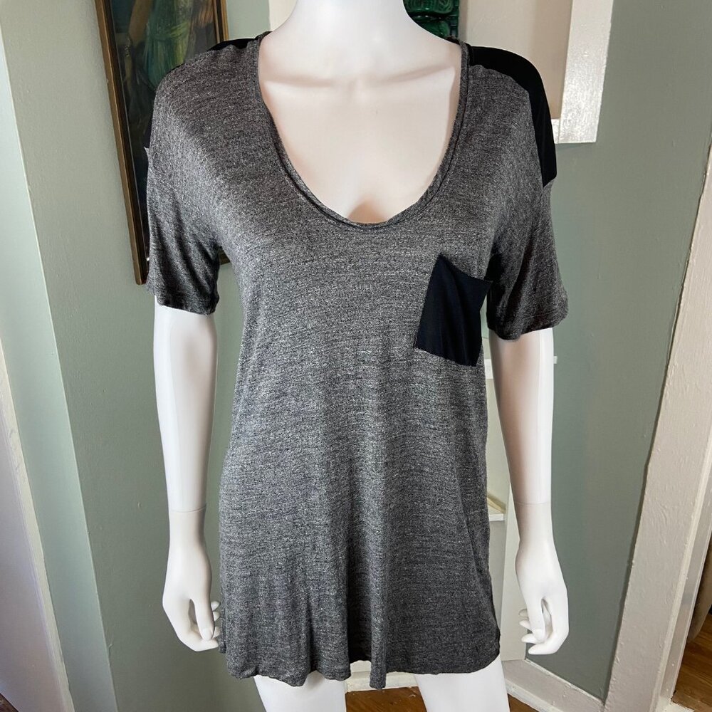 3/$12 Zara Collection Basic T-Shirt Gray Pocket Tee Long Thin Fabric Medium M